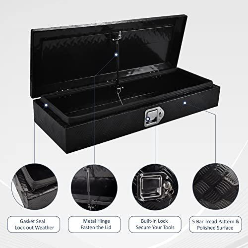 Batoneco 34.5 Inch Aluminum Tool Box, Truck Bed Tool Box With Lock And 2 Keys,Tool Storage Box For Truck,Trailer,Pickup,Atv,Rv,34.5"X12.75"X6.4",Black #TOP2