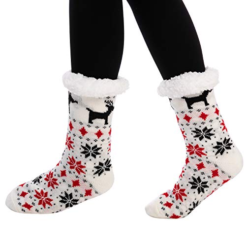 Joyin 2 Pack Women's Fleece Lining Fuzzy Soft Slipper Socks Soft Premium Fleece Crew Socks Red, White For Winter Christmas, Holiday Or Birthday Gift #TOP3