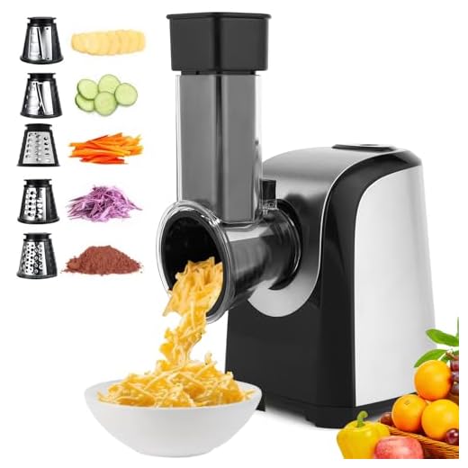 Homdox Electric Cheese Grater 5 in 1 Professional Electric Slicer Shredder 150W Cheese Grater One-Touch Control Salad Maker for Home Kitchen Use, Electric Salad Machine for Cheese, Fruits, Vegetables