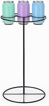 SkyMall Outdoor Beverage Table Black Metal Drink Holder with 4 Cup Slots Indoor/Outdoor Drink Stand for Patio, Lawn, Garden, or Picnic Compact & Portable Beverage Rack 20.5 High