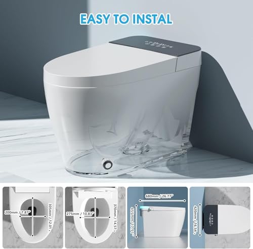 Image of Smart Toilet with Bidet Built In with Warm Water Sprayer and Dryer, Foot Sensor Operation,Heated Seat with LED Display for Bathroom,One Piece Bidet Toilet with Auto Dual Flush (WHITE L88 PRO MAX)