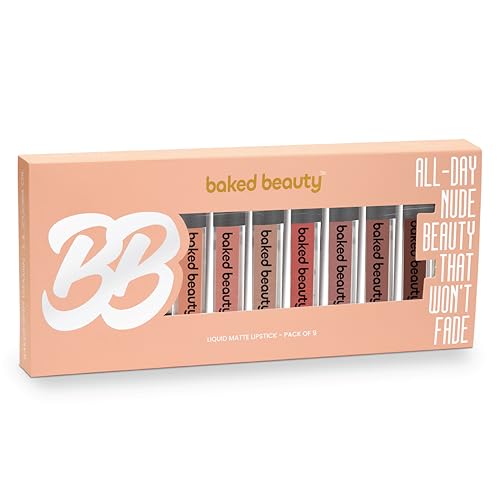 BAKED BEAUTY Set of 9 Transferproof Mousse Matte Liquid Mini Lipstick With Vitamin E -1.5 ml each (NUDE SHADES)