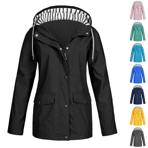 uxxnjfg - Veste Impermeable Femme Randonnée Capuche - Veste De Pluie Femme Chaude Mi Saison Ciré Parka Grande Taille Randonnée Automne Coupe-Vent Hiver Adulte Jacket 2025 Raincoat(Noir,XL)