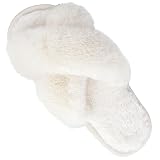 Hi Clasmix Fuzzy Slippers for Women-Cross Band Cozy House Home Bedroom Fluffy Slippers Plush Furry O