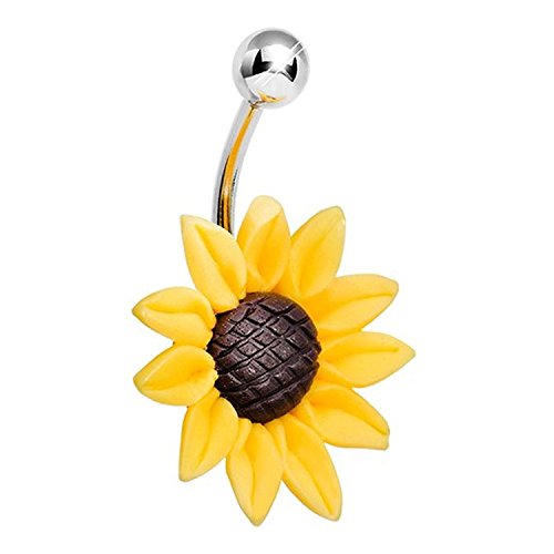 CrazyPiercing Stunning Sunflower Belly Button Ring 14 Gauge