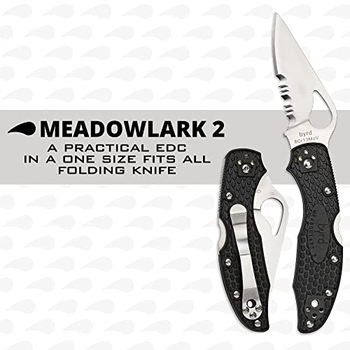 Image of Spyderco Byrd Meadowlark 2 Lightweight Knife with 2.90 inch Stainless Steel Blade and Black Non-Slip FRN Handle - CombinationEdge - BY04PSBK2