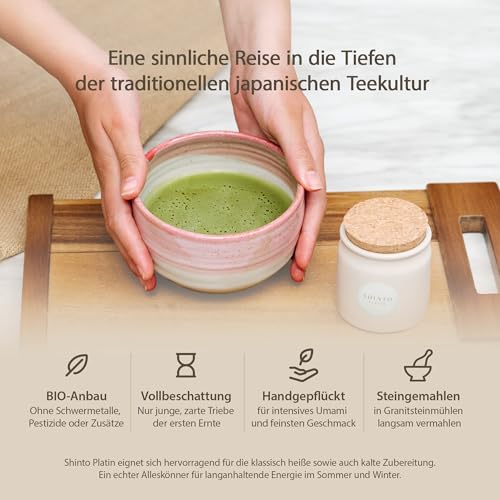 Bio Matcha Tee Shinto® Platin - Ceremonial Grüntee-Pulver - beschattet & handgepflückt - Direktimport aus Uji Japan - Nachfüllpackung 2x30g