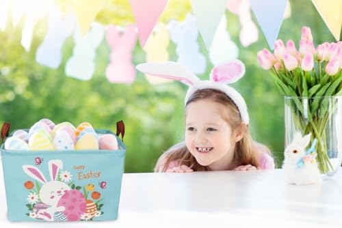 Image of Rectangular Easter Baskets, Easket Basket for Kids.Bunny Easket Basket with Handles.Boys and Girls,Easter Bunny Eggs Decor,Toys,Books,Easter Gifts (Blue Easter)