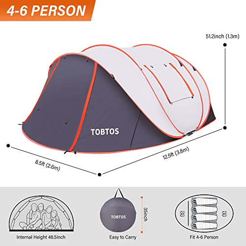 TOBTOS Pop Up Camping Tent 6 Person Double Layer with Vestibule, Automatic Setup Instant Tents for Camping Hiking and Outdoor for 2/3/4/5/6 People
