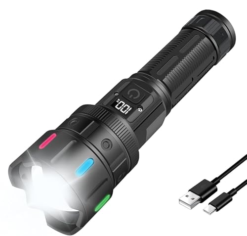 懐中電灯 led 強力 軍用 最強 超高輝度 30000ルーメン 超遠距離照射 フラッシュライト 充電式 ハンディライト 超強力 懐中電灯 ライト Type-C電池式 ハンドライト ディジタル電気量 明るい IP65防水 5モード調光 ズーム調整可能 防災/登山/夜釣り/地震/災害/停電対策/非常灯にも使用可能