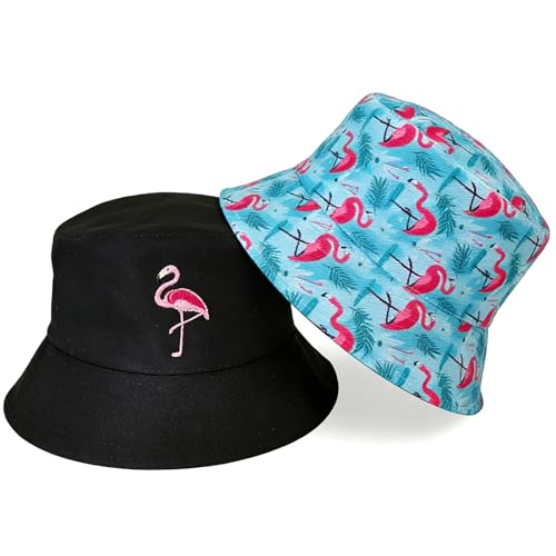 Reversible Pink Flamingo Bucket Hat for Women Men Packable Summer Sun Hat for Outdoor Travel Beach Daily Accessories