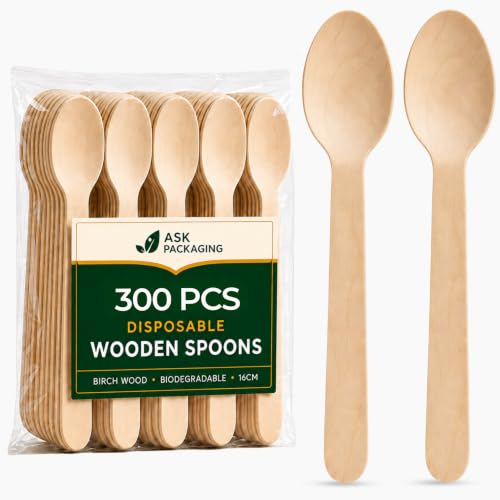 300x Wooden Spoons Bulk - Disposable Spoon Utensils for Dessert BBQ Party