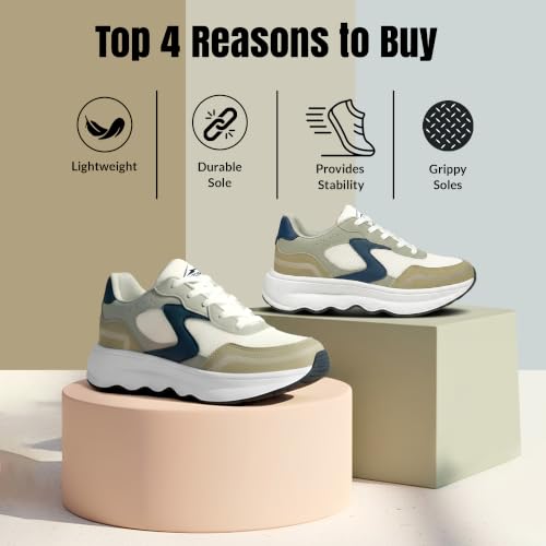 Image of BRUTON Men's MOTION-609 Casual Stylish Beige Sneakers | Lightweight Lace-Up Shoes | Cushioned Walking, College, Travel & Everyday Casual Footwear