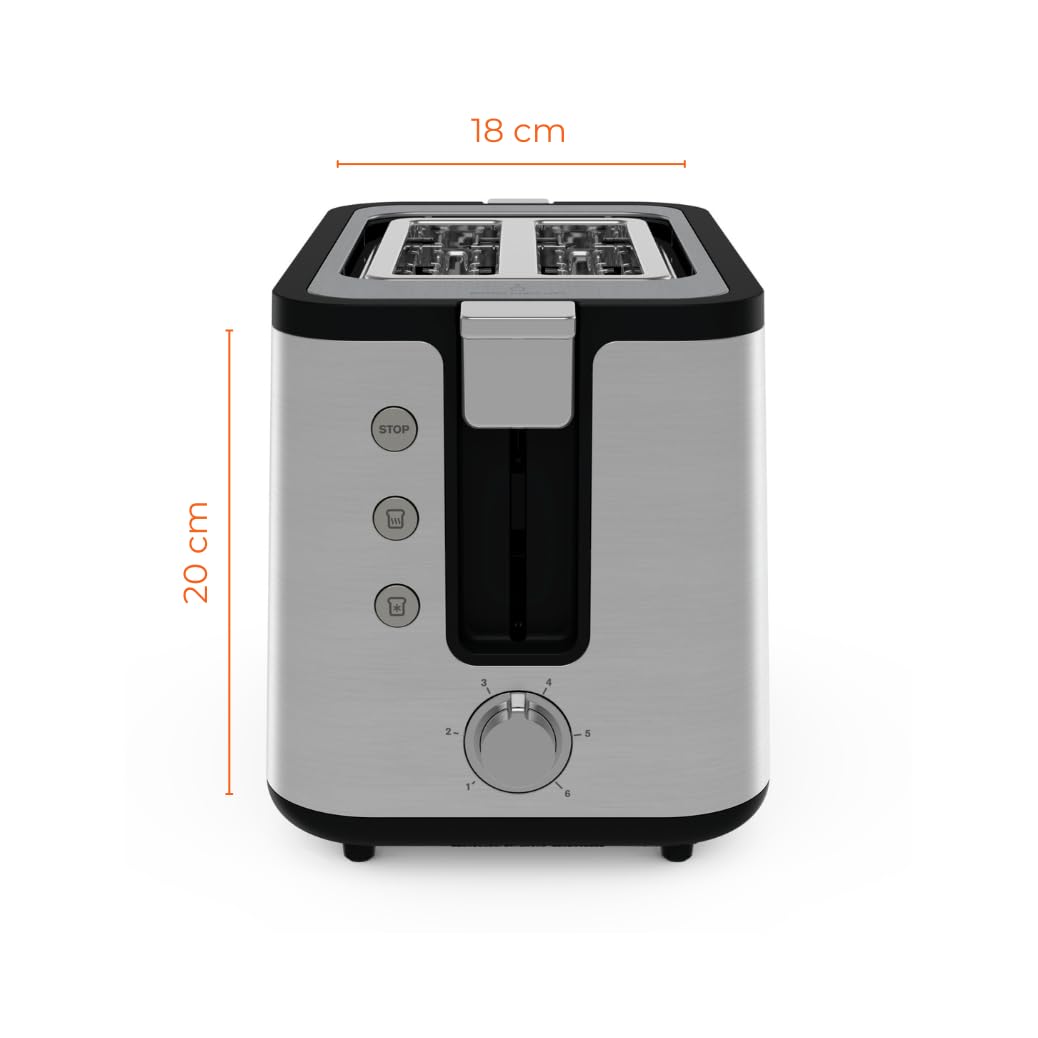 Krups KH442D Control Line Premium Toaster, Edelstahl, 2 kurze Schlitze für 2 Scheiben, Brötchenaufsatz, 6 Bräunungsgrade, 850 W, 23.6 x 32.4 x 20.2 cm, Silber/ Schwarz