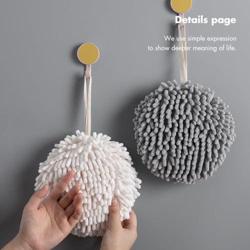 2 Pack Chenille Hanging Hand Towel Balls, Ultra Absorbent Quick Dry Microfiber Fuzzy Hand Drying Pom Poms, Soft Lint-Free Hand Dryer Balls for Bathroom Kitchen Sink Laundry Room - Image 4