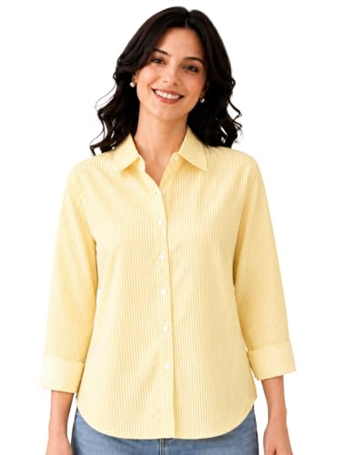 Image of Cotton Striped Shirt for Women with Long Sleeves, Ultra-Soft Cotton Blend, Regular Fit Womens Stylish Casual Shirt, Formal, Party, Beach, Summer Wear