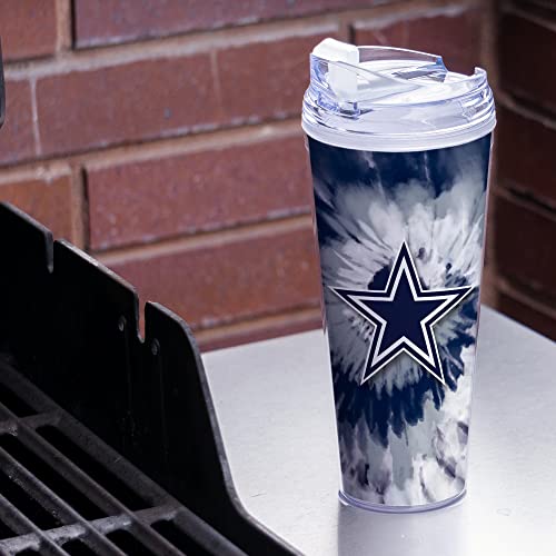 Image of Rico Industries NFL Football Glitter 24oz Acrylic Glitter Tumbler with Hinged Lid, Officially Licensed Double Wall Tumbler with Straw