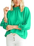 SOFIA'S CHOICE Women's Mock Neck Ruffle Hem Blouse 3/4 Sleeve Loose Fit Shirt Bright Green X-Large