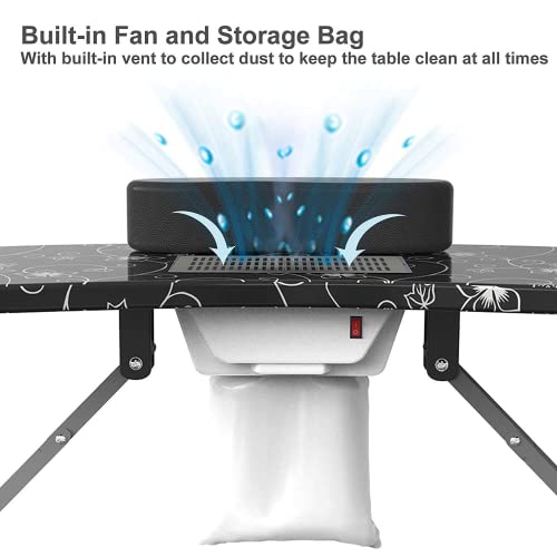 Alohappy Manicure Nail Table With Dust Collector Fan-Portable & Foldable Nail Desk Workstation Manicure Tech Desk Spa Beauty Salon With Client Wrist Pad/Controllable Wheels/Carrying Case (30"H; Black) #TOP1
