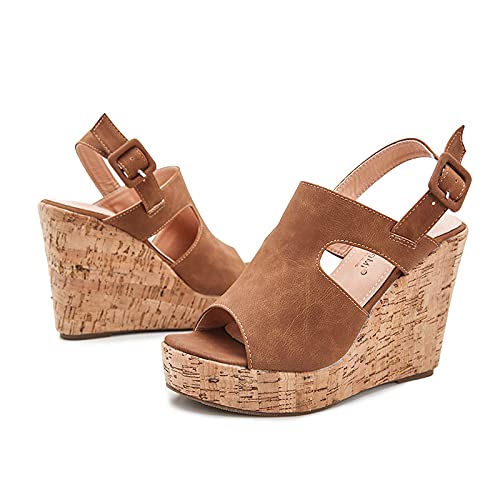 Huntarry Women Sexy Peep Toe Platform Wedge Sandals Casual Slingback Cork Sandals #TOP3
