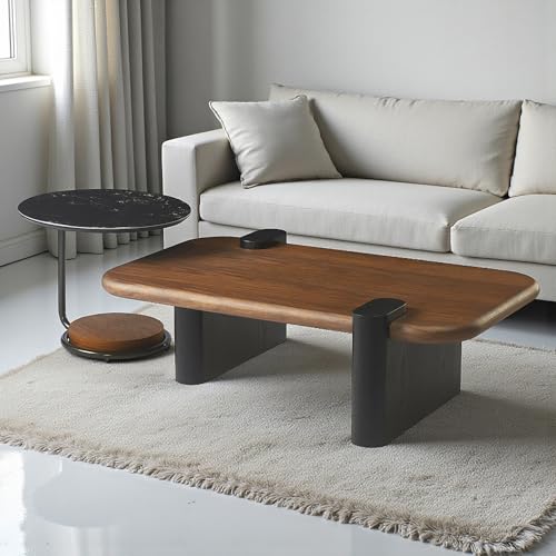 Image of The Attic Aureon Modern Walnut & Black Marble Coffee Table Set - Dual-Layer Designer Center Table for Living Room, Minimalist Luxury Decor Piece