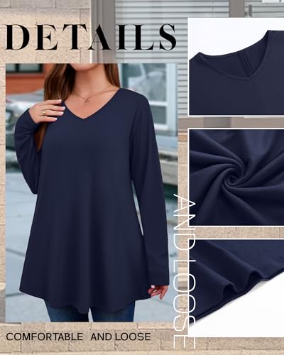 3 Pack Women's Plus Size Tunic Tops Cotton V Neck Long Sleeve Shirts Loose Fit Casual Flowy Tees with Leggings4
