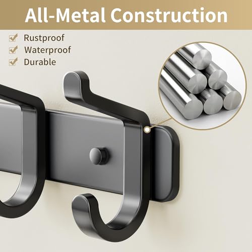 Coat Rack Wall Mounted Heavy-Duty: Metal Coat Hanger 6 Hooks for Hanging Hat, Clothes, Robe, Keys, Backpack, Bathroom Towels, Jacket, Purse - Closet, Door, Entryway, Mudroom (Black, 2 Pack) by pickpiff - Image 6