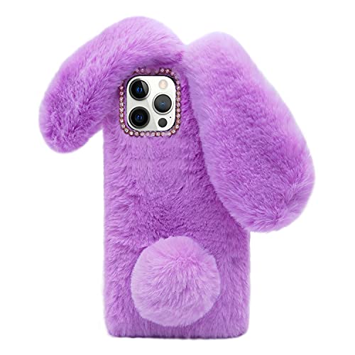 Coque iPhone 15 Pro Max peluche lapin violette avec strass