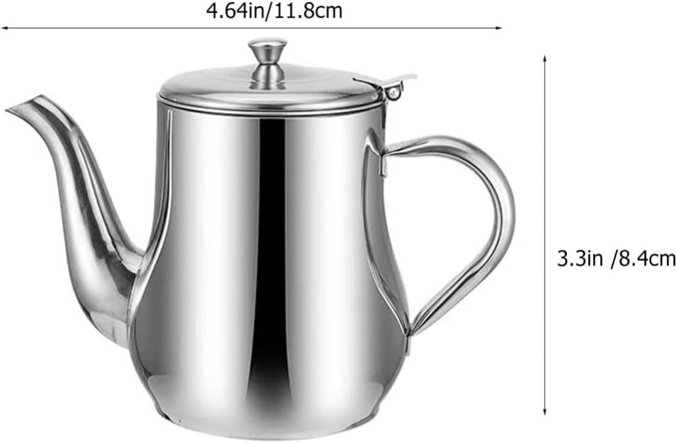 Hemoton Stainless Steel Oil Pot with Filter Net 24Oz Cooking Oil Container with Long Spout and Handle for Easy Pouring and Straining in Home Kitchen