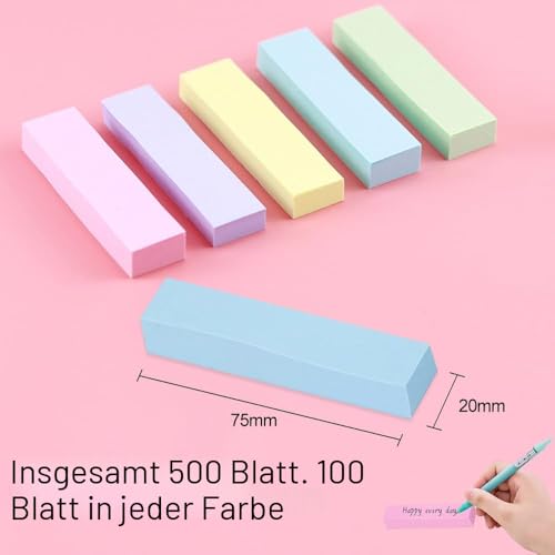 WOLMIK 500 Stück Farbige Haftnotizen 75 x 20 mm, Selbstklebende Klebezettel, Helle Haftnotizzettel, Klebezettel die als Tabs for Books und Index Annotating Tabs, für Büro Zuhause Schule Sitzung