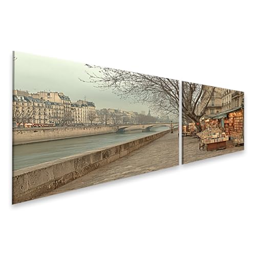 islandburner Quadro su tela bancarelle sulla riva della Senna a Parigi – Quadro da parete per gli amanti dei libri – 2 pezzi – edizione O1