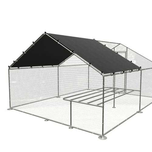 Lifeand Large Metal Chicken Coop,Galvanized Wire Walk-in Poultry Chicken Coop,Rabbit Duck Coop with Waterproof and UV Protection Cover for Outdoor,9.8\'W x 13.1\'D x 6.6\'H,Silver