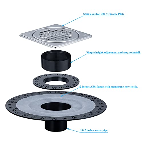 Abs Shower Floor Drain, 12Inches Flange With 4 Inches Stainless Steel 304 Various Floor Drain Cover (Brushed) #TOP2