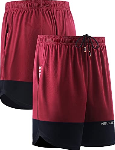 Neleus Men's 2 In 1 Running Shorts With Liner,Dry Fit Mesh Gym Workout Shorts With Pockets,3 Pack,6094,Black/Grey/Red,2Xl #TOP3