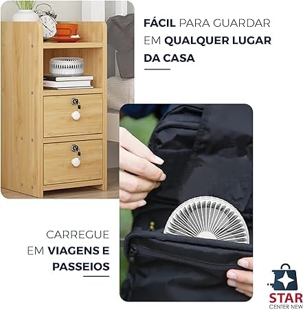 Ventilador Dobrável Expansivel Portátil Silencioso Retrátil Bateria Longa Duração 4 Velocidades Retr