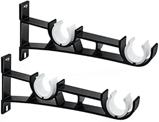 Curtain Pole Brackets, Double Curtain Pole Bracket 28mm Heavy Duty Curtain Rail Brackets Black Curtain Rod Holder Brackets Set of 2 Curtain Pole Support Hooks for Drapery Poles