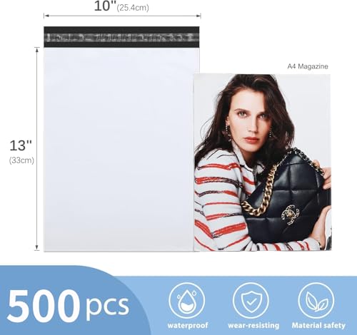 Image of Metronic Poly Mailers 10x13 Inch 500 Pack Shipping Bags for Clothes Bulk,Self Adhesive Shipping Envelopes for Small Business,Waterproof Mailers Poly Bags for Shipping,Packaging Mailing Bags White