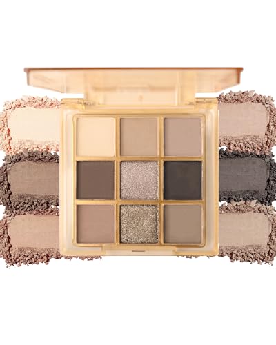 Brun Fards à Paupières Palette, 9 Colours Pailletées & Matte Ombre à Paupières, Longue Durée Waterproof, Highly Pigmentées Métalliques, Texture Fine Facile à Estomper, Natural Maquillage Femme-04
