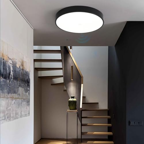 Plafonnier LED détecteur de mouvement noir 40cm pour salon