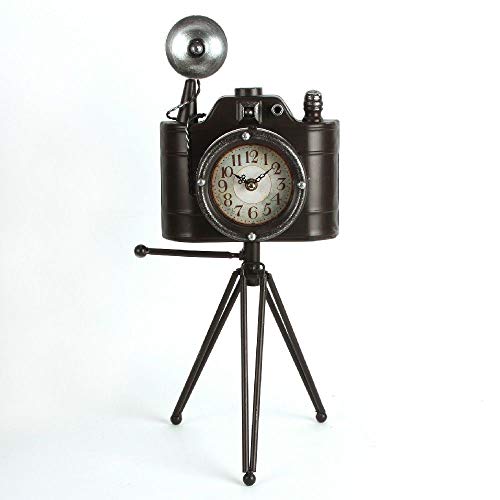 Image of Large Metal Vintage Camera and Tripod Quartz Mantel Clock