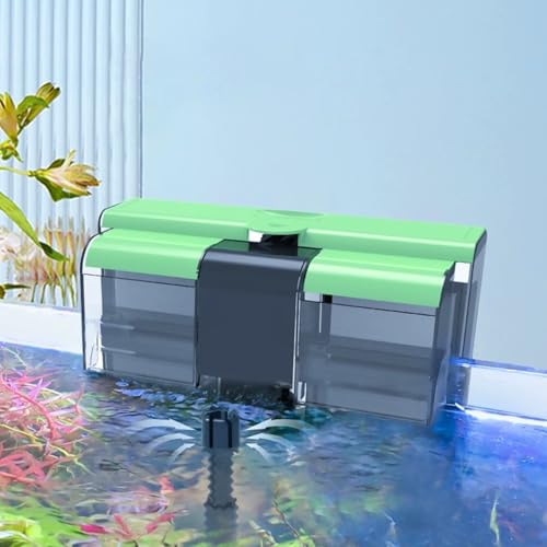 HSIFMATE Aquarium Filter Hang on Fish Tank Filters Adjustable Ultra-Quiet Powerful U-V Fish Tank Filter for Aquariums Up to 45 Gal, Green Clean Machine