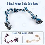 Bmag Jouets pour chiens à corde pour les brochettes agressives, Jouets interactifs pour chiens de grande taille, Jouet à corde tressé durable avec 5 Nœuds (bleu)