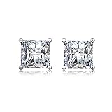 wynn's Silver Stud Earrings for Women, White Gold Studs Earrings, Silver Square Cubic Zirconia Stud Earrings, Hypoallergenic Earrings for Girls Jewellery Gift Christmas, White