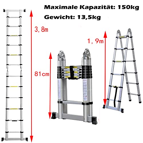 Telescoping Ladder, 12.5Ft/3.8M Multi Purpose Aluminum Telescopic Extension Ladder Folding Combination Ladder For Home Outdoor Working, Max 330 Lb Load Capacity #TOP1