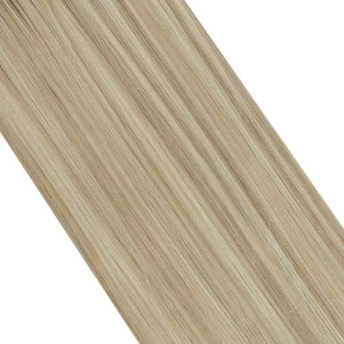 Image of Moresoo Microlink Hair Extensions, Feather Tip, Ash Blonde Highlight | 16 inch, 40g, 50 feather tips, paired strand design, ash blonde blend, cold fusion installation, lightweight comfort