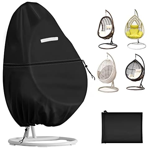 Czyan Egg Chair Cover, Patio Hanging Chair Cover 190*115cm Double Drawstring 420D Silver Coated Oxford Fabric Double Layer Waterproof UV-Anti Windproof for Swing Chair Cover