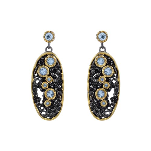 Boucles d'oreilles topaze bleue style bohème chic or noir moderne