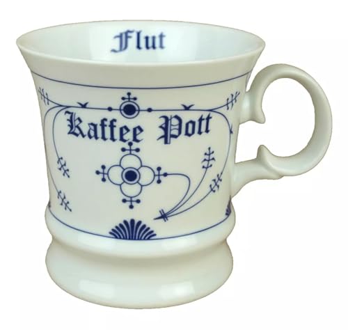 Generisch Porzellan Becher Indisch Blau - Kaffee Pott - Ebbe - Flut - Kapitänsbecher maritim Strohblume 350ml Kaffeebecher