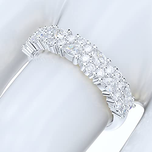 Prstani 4.3Mm Wide Sterling Silver Cluster Simulated Marquise And Round Diamond Half Eternity Ring (6.5) #TOP4