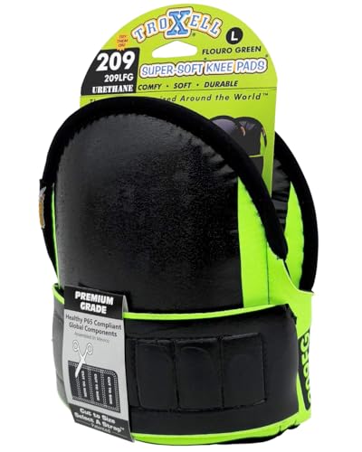 TROXELL USA Super-Soft Large Fluorescent Green Knee Pads - Comfortable Adjustable Washable Kneepads